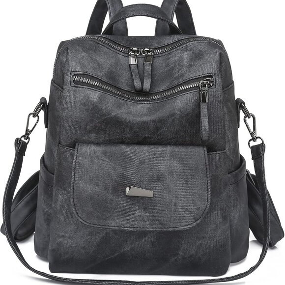 Elegant Lightweight PU Leather Convertible Backpack Handbag - Anti-Theft, Black - Picture 1 of 6